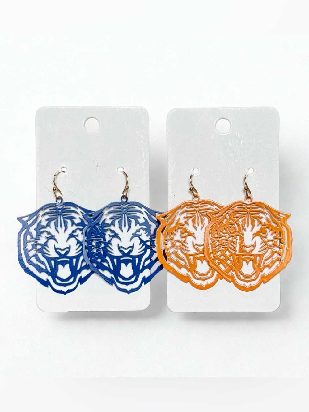 Purpl and Orange Tiger Face Dangle Earrings NWT